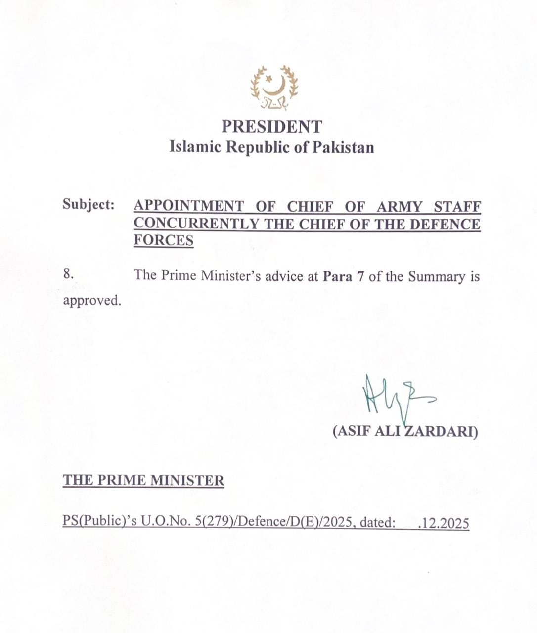 فیلڈ مارشل سید عاصم منیر کی تعیناتی: