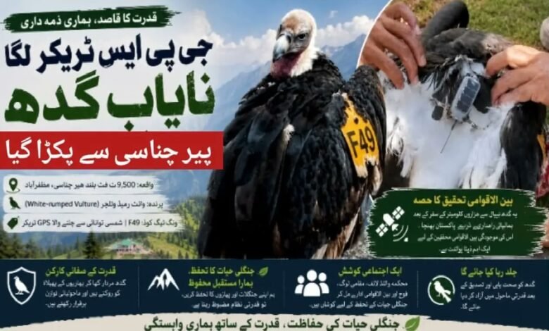 پاکستان کے مشہور سیاحتی مقام پیر چناسی میں GPS ٹریکر لگا نایاب گدھ برآمد