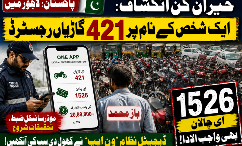 پاکستان: لاہور میں حیران کن انکشاف: ایک شخص کے نام پر 421 گاڑیاں رجسٹرڈ، 15 سو سے زائد ای چالان بھی واجب الادا