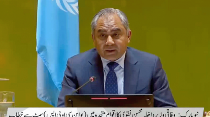 اقوام متحدہ میں پاکستان کا عالمی پولیس تعاون پر زور، محسن نقوی نے دہشت گردی، سائبر کرائم اور انسانی اسمگلنگ کے خلاف مشترکہ حکمت عملی کا مطالبہ کر دیا