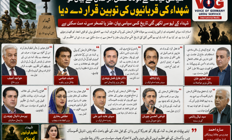 سیاسی قیادت نے مولانا فضل الرحمن کے بیان کو شہداء کی قربانیوں کی توہین قرار دے دیا، قومی اتحاد اور افواجِ پاکستان کے احترام پر زور