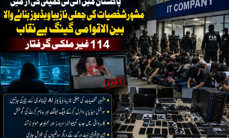 پاکستان میں آئی ٹی کمپنی کی آڑ میں مشہور شخصیات کی جعلی نازیبا ویڈیوز بنانے والا بین الاقوامی گینگ بے نقاب