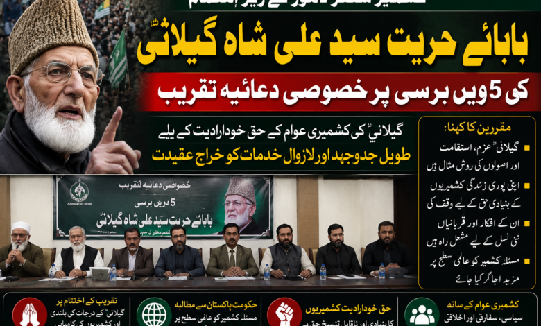 سید علی شاہ گیلانیؒ کی جدوجہد نئی نسل کے لیے عزم و استقامت کا پیغام ہے، مقررین