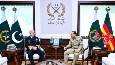 برازیل کے اعلیٰ سطحی فوجی وفد کی جی ایچ کیو آمد، فیلڈ مارشل عاصم منیر سے ملاقات؛ دفاعی تعاون مزید مضبوط بنانے پر اتفاق